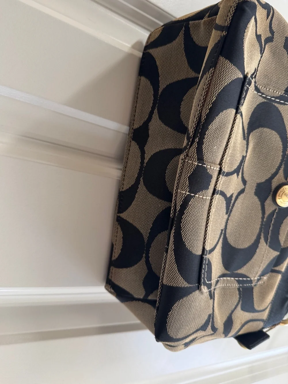 Coach Black and Khaki Signature Canvas Shoulder Bag